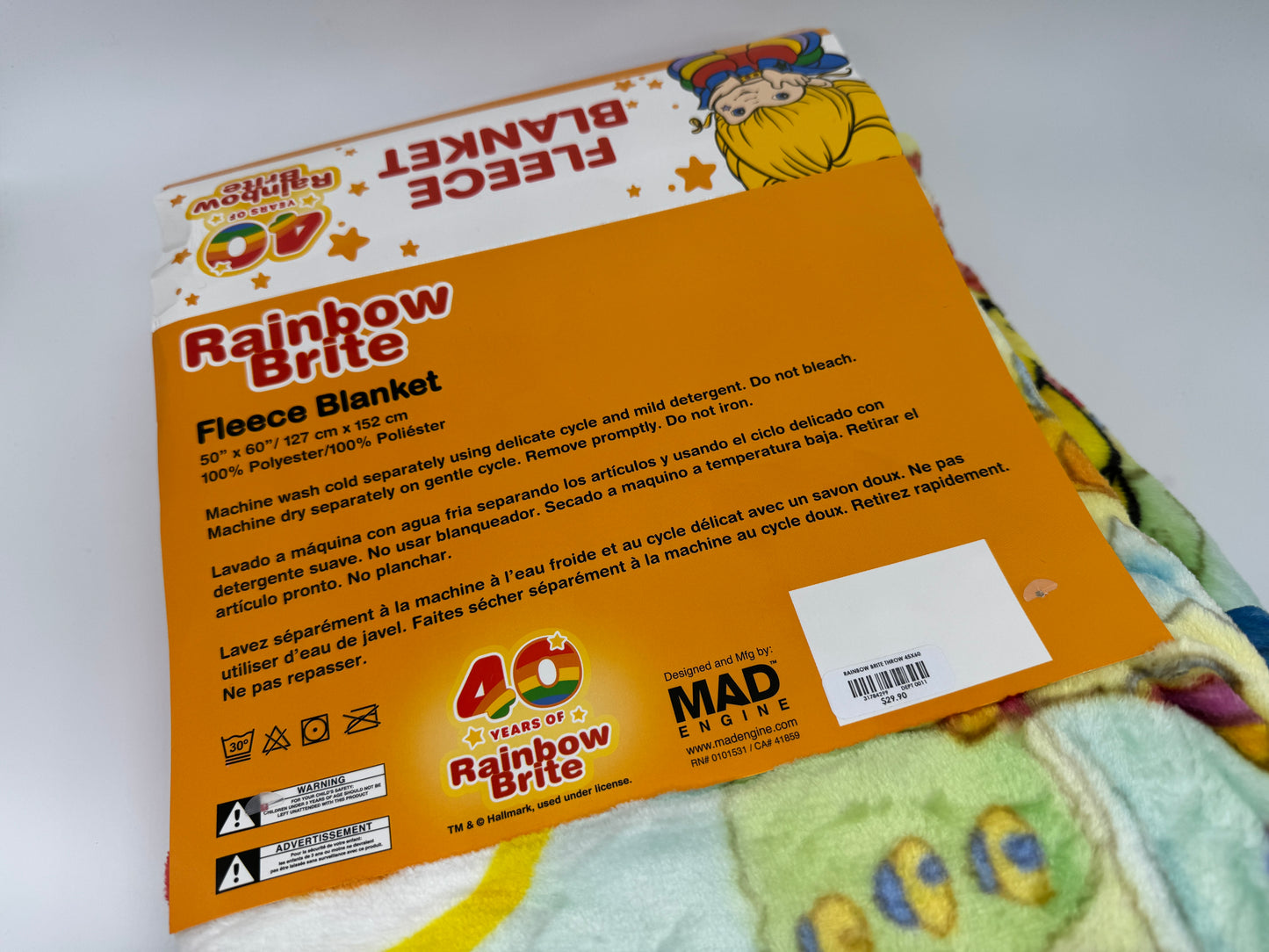 Couverture polaire Regina Rainbow 127 x 152 cm Rainbow Brite 40e anniversaire