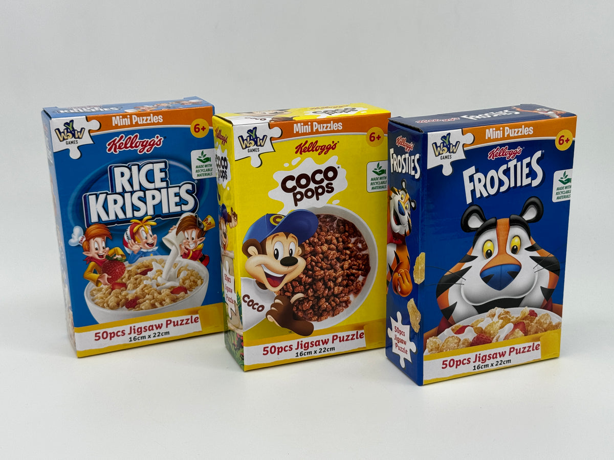 3x Kelloggs Mini Puzzles in stylisher Corn Flakes Box 50 Teile 16 x 22 cm - End of Toys Store