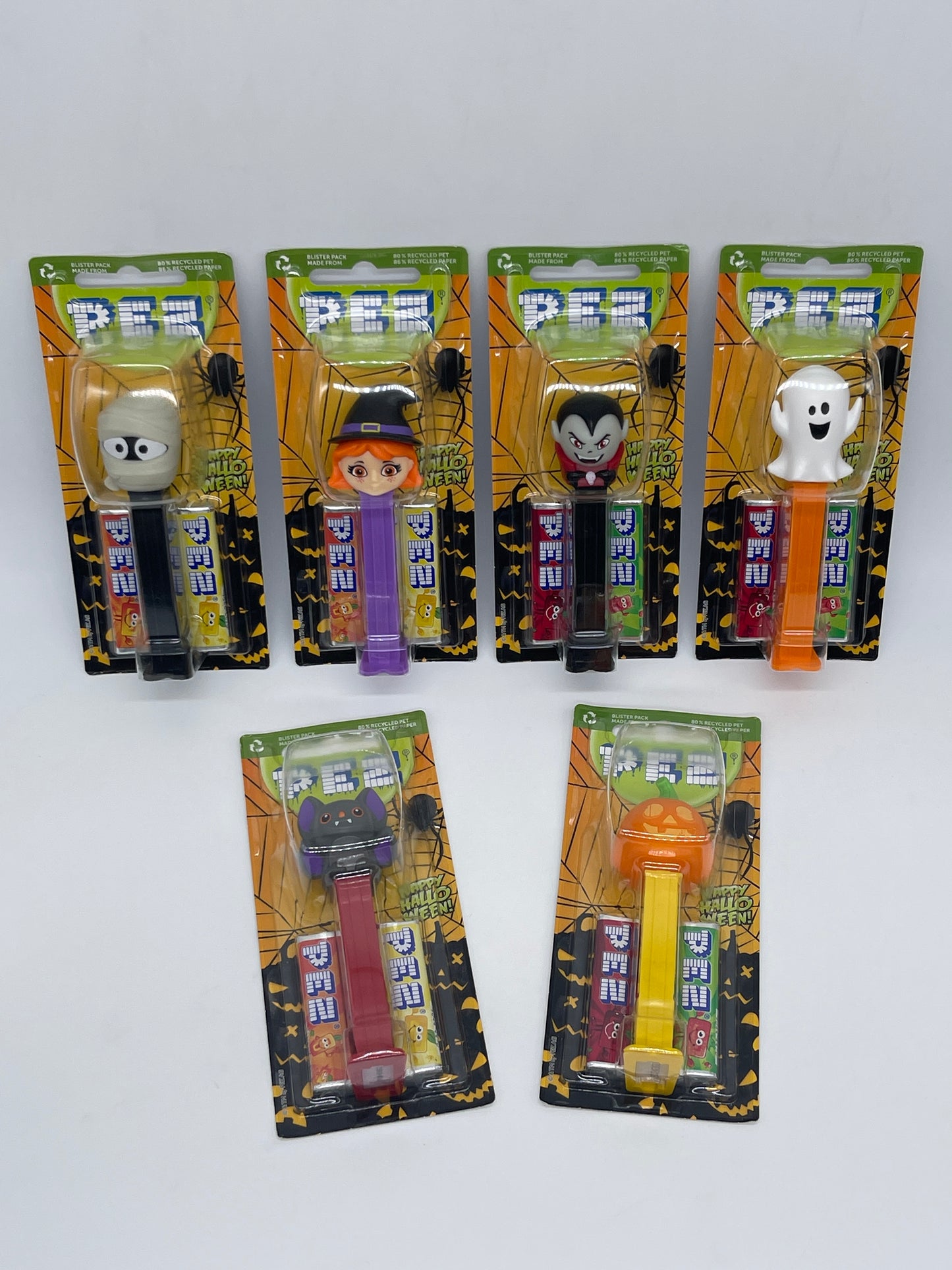 6x PEZ Happy Halloween 2023 "Vampir, Mumie, Kürbis, Hexe, Geist, Fledermaus"