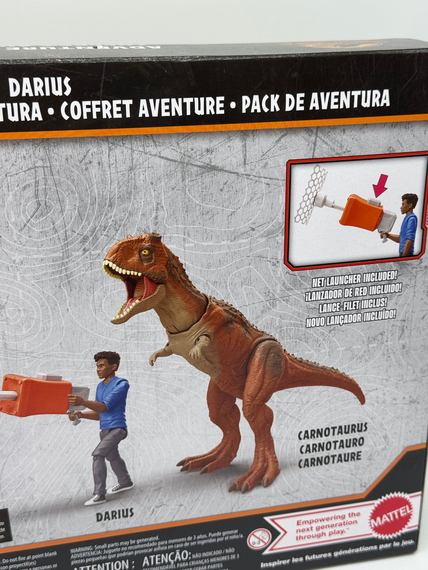 Coffret de jeu Jurassic World « Darius Adventure Pack » Chaos Theory avec trois dinosaures et une figurine (2023)