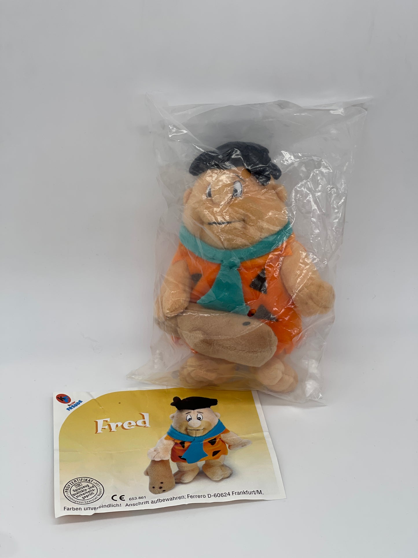Kinder Freunde "Fred Feuerstein" Familie Feuerstein Plüschfigur Vintage 2001 (versiegelt)
