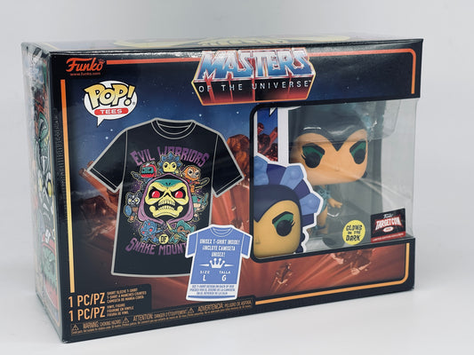 Funko Pop Masters of the Universe T-Shirt + Evil Lyn Target Con Glows in Dark US
