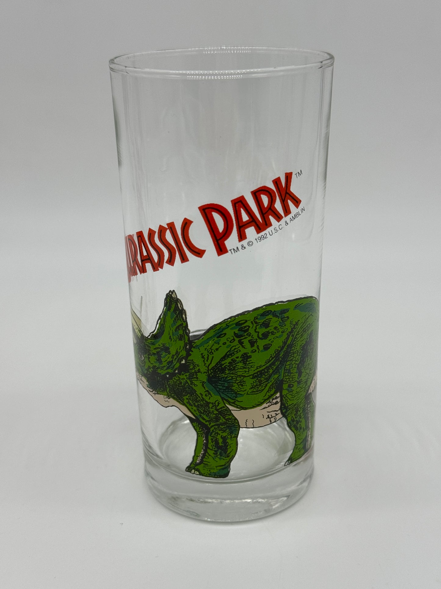 Jurassic Park "3er Gläserset Vintage" T-Rex, Brachiosaurus, Triceratops (1992)
