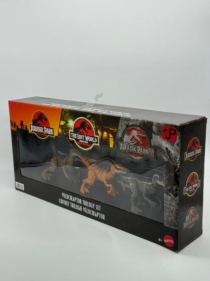 Jurassic Park "Jurassic World & Park I II und III Velociraptor Trilogy Set, 3 Actionfiguren mit Attacke Funktion (2025)