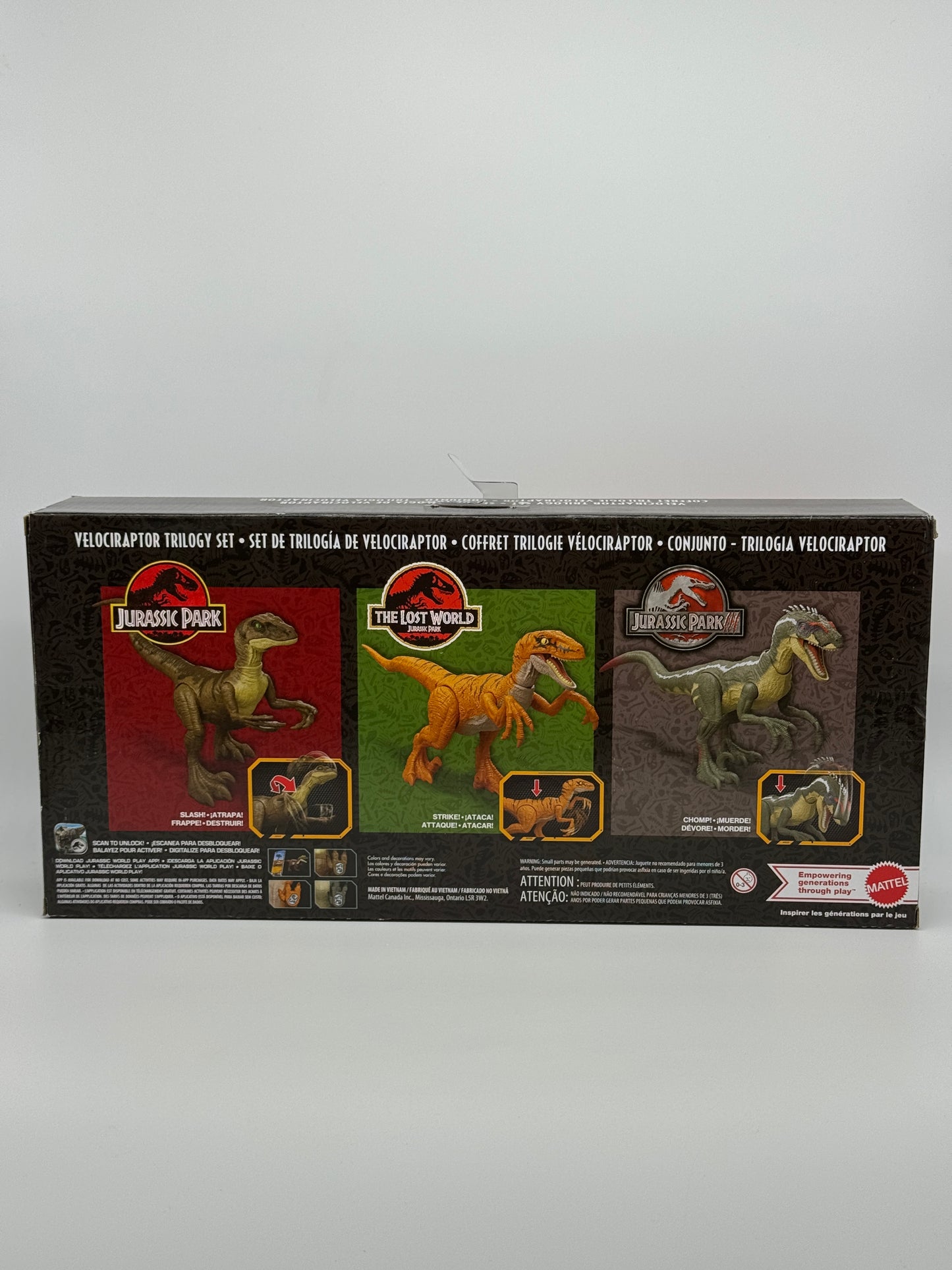 Jurassic Park "Jurassic World & Park I II und III Velociraptor Trilogy Set, 3 Actionfiguren mit Attacke Funktion (2025)