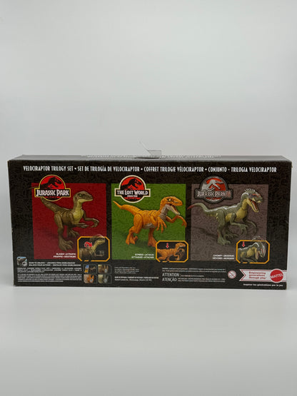 Jurassic Park "Jurassic World & Park I II und III Velociraptor Trilogy Set, 3 Actionfiguren mit Attacke Funktion (2025)