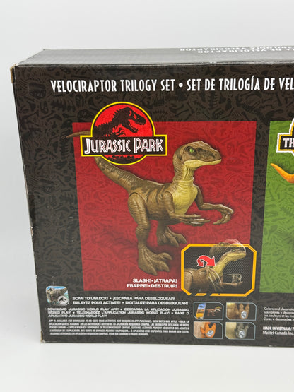 Jurassic Park "Jurassic World & Park I II und III Velociraptor Trilogy Set, 3 Actionfiguren mit Attacke Funktion (2025)