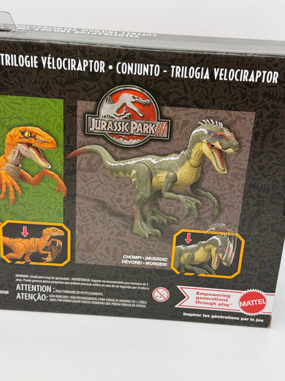 Jurassic Park "Jurassic World & Park I II und III Velociraptor Trilogy Set, 3 Actionfiguren mit Attacke Funktion (2025)