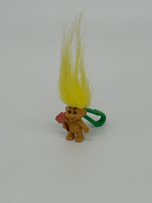 Die Trolls "Mini Troll gelbes Haar mit Blumen" Glückstroll Anhänger / Halskette 90er Jahre