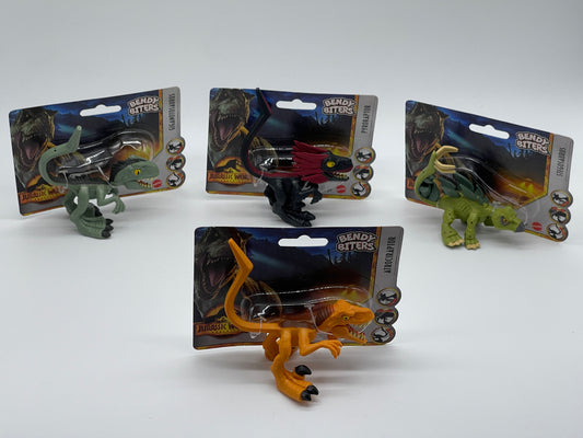 Jurassic World Bendy Biters Giganotosaurus, Pyroraptor, Atrociraptor, Stegosaurus