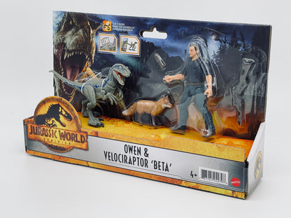 Jurassic World Dominion Owen & Velociraptor Beta mit Fuchs und Zubehör (Mattel)