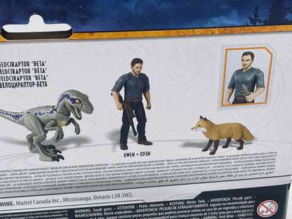 Jurassic World Dominion Owen & Velociraptor Beta mit Fuchs und Zubehör (Mattel)