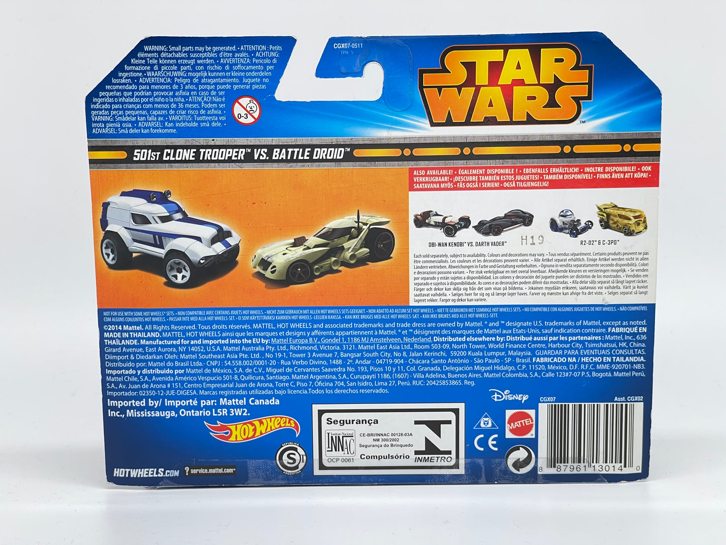 Star Wars "501st Clone Trooper VS. Battle Droid" Hot Wheels Mattel Disney (2014)