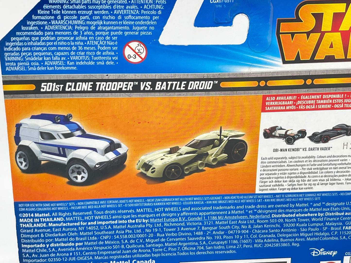 Star Wars "501st Clone Trooper VS. Battle Droid" Hot Wheels Mattel Disney (2014)