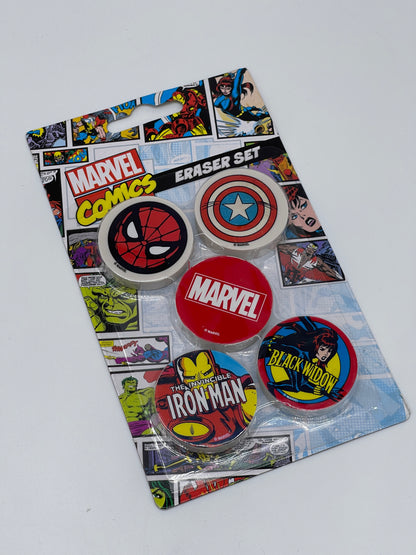 Marvel "Eraser Set" 5 round erasers Iron Man, Spiderman, Captain America 