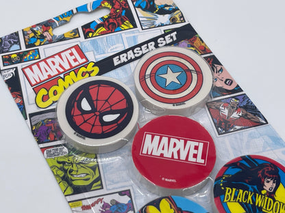 Marvel "Eraser Set" 5 round erasers Iron Man, Spiderman, Captain America 